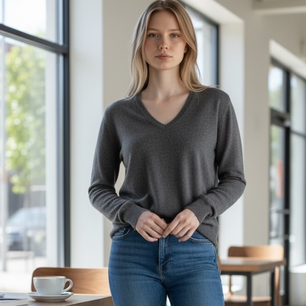 Cashmere Sweater Only Mine Gray V-Neck Size M